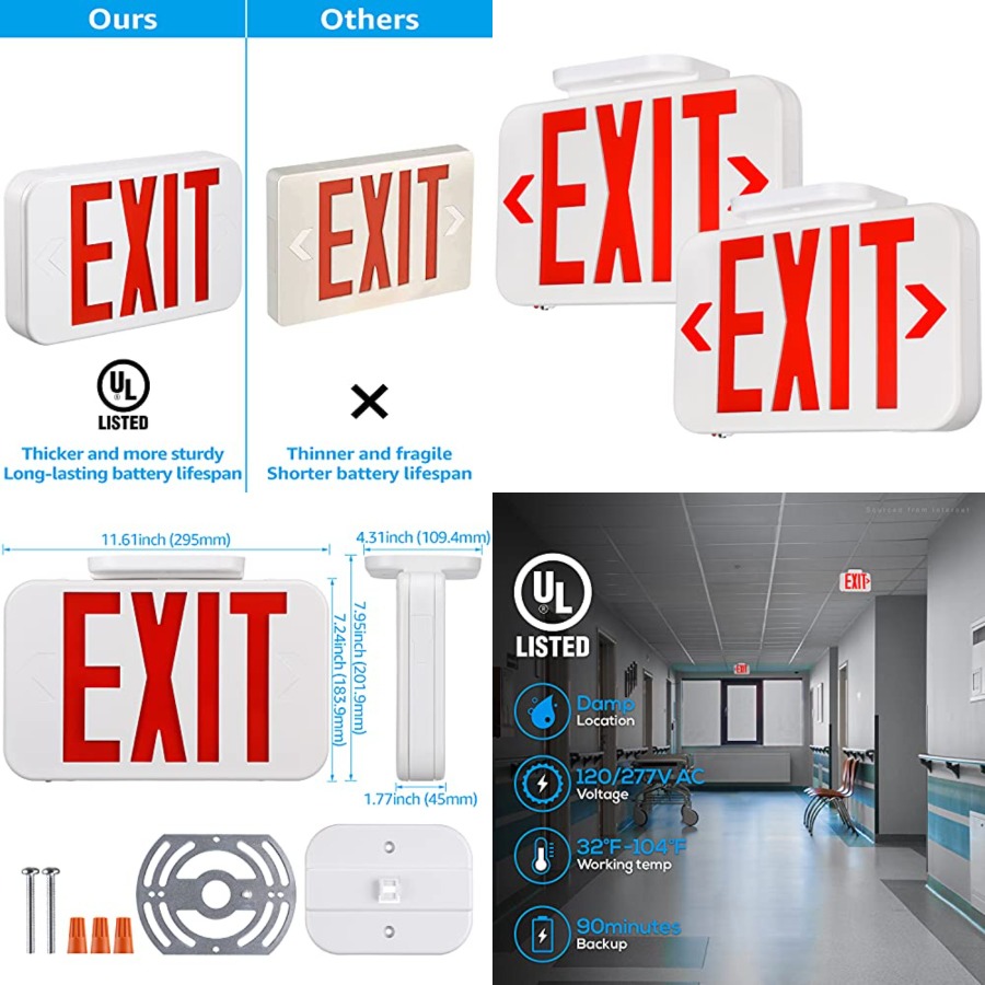 Emergency Exit Sign - LED 출구 표시등, 배터리 백업 기능이